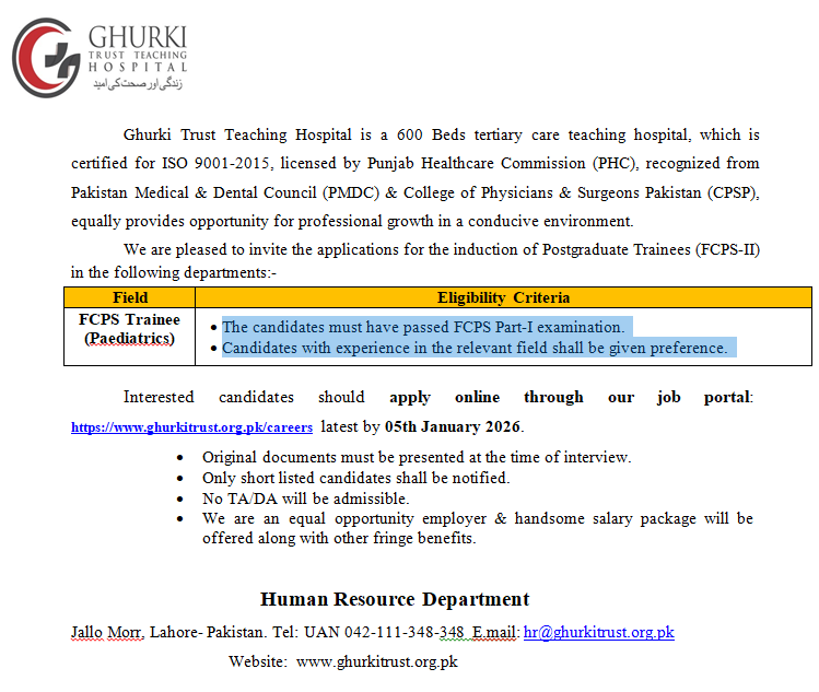 FCPS Trainee (Paediatrics)